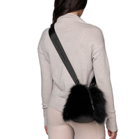 GABBIE F - LEATHER DRAW CORD POUCH BAG W UPCYCLED FUR