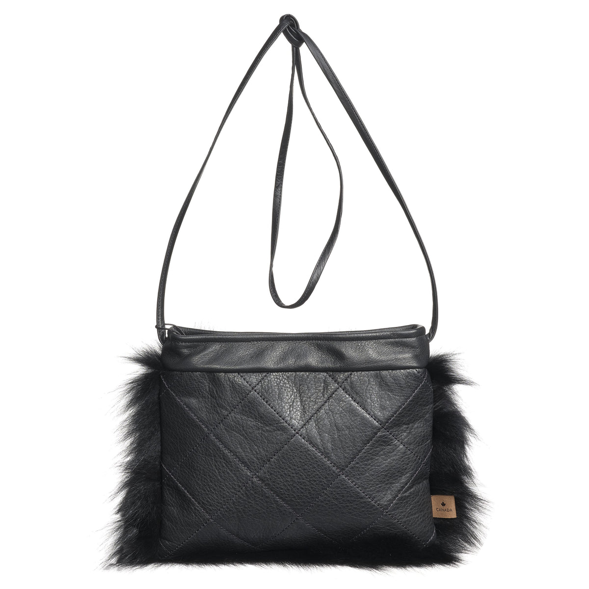 BONNIE F - FLAT CROSSBODY BAG W UPCYCLED FUR