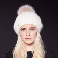 VIRGINIA - BERET EN ANGORA AVEC POMPON EN FOURRURE RECYCLÉE