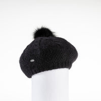 VIRGINIA - ANGORA BERET HAT WITH UPCYCLED FUR POM GOLF  2100 BLACK O/S  