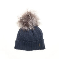 RECYCLED CASHMERE CABLE BEANIE WITH UPCYCLED FUR POM GOLF  2100 BLACK O/S  