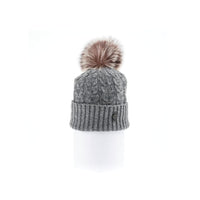 RECYCLED CASHMERE CABLE BEANIE WITH UPCYCLED FUR POM GOLF  7900 GREY O/S  